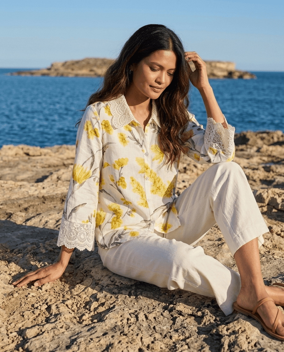 OffWhite Floral Printed Cupro Silk Shirt
