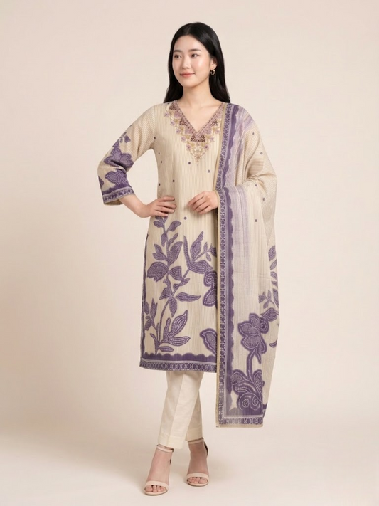 Shimmer Stripes Organza Kurta and Dupatta Set