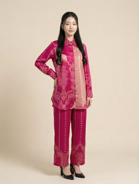 Pink Paisley Elegance Crepe Co-ord Set