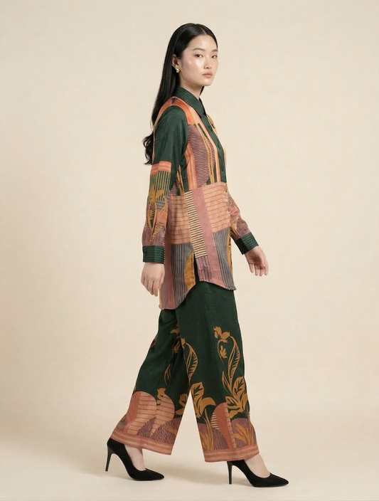 Luxe Forest Green Geometric Flowing Crepe Duo