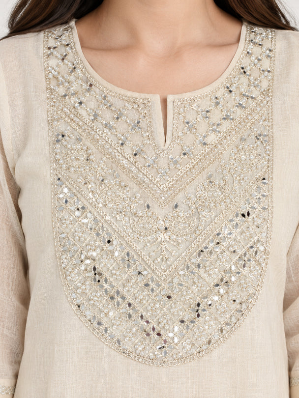 Ivory Shimmer Embroidered Kurta Set