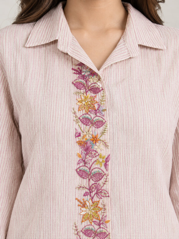 Lavender Pink Thread Work Shimmer Co-ord Set
