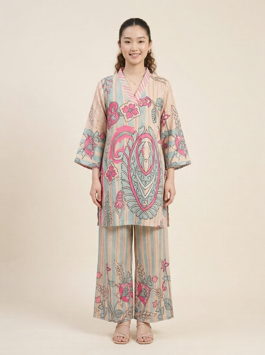 Blush Stripes Pure Natural Linen Co-Ord Set