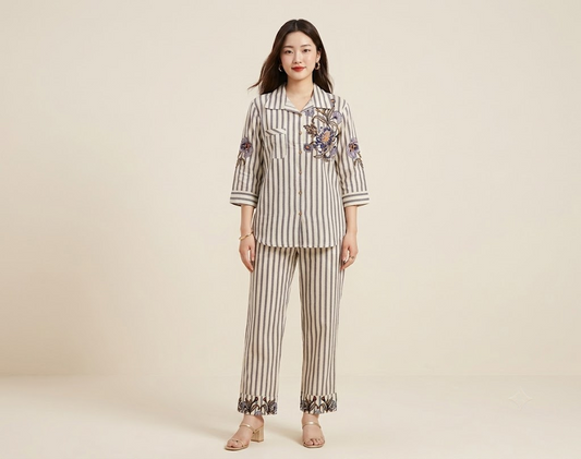 Classic Pinstripe Khadi Cotton Cord Set