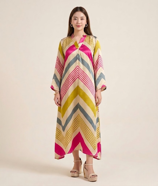 Luxe Chevron Pure Gajji Silk Maxi Dress