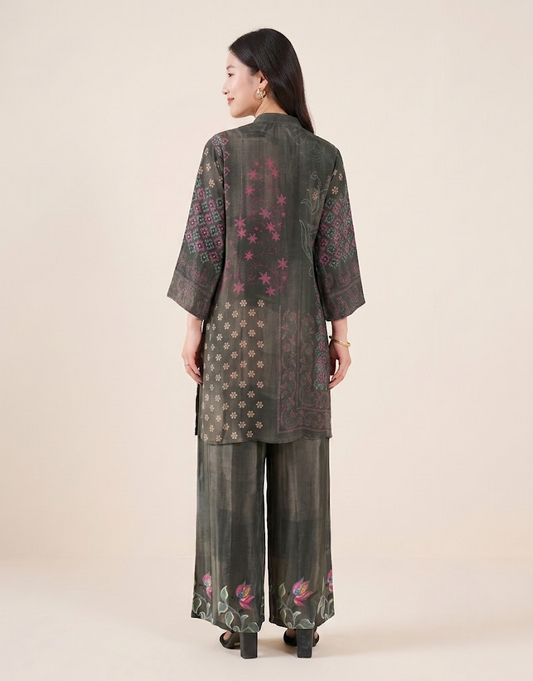 Charcoal Lotus Bloom Pure Crepe Co-ord Set