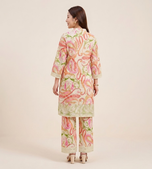 Mint Green Paisley chikankari Embroidered Coord Set
