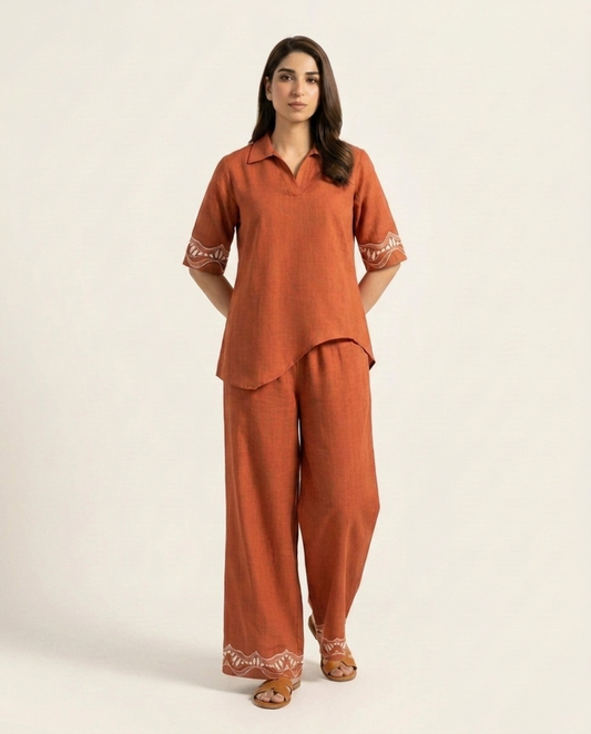 Rust Pure Linen Co-ord Set