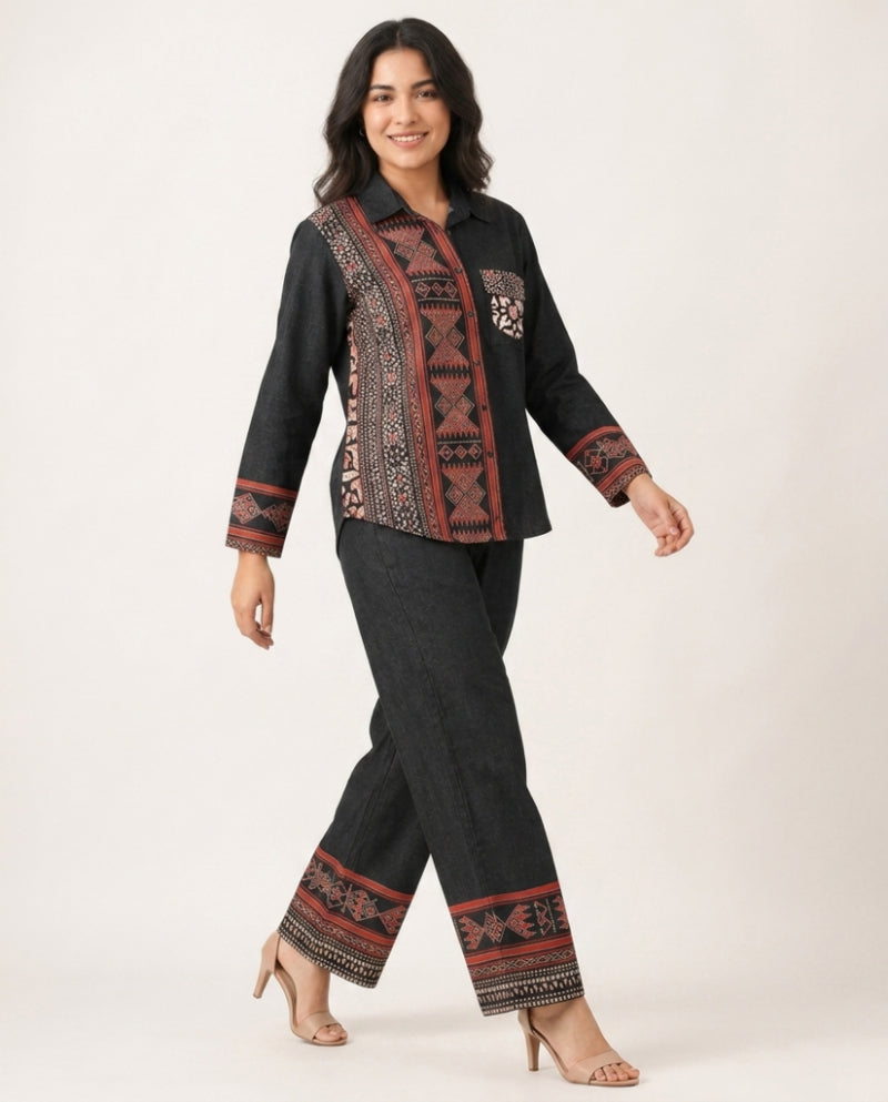 Black Pure Linen Co-ord Set