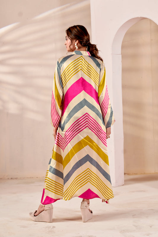 Luxe Chevron Pure Gajji Silk Maxi Dress