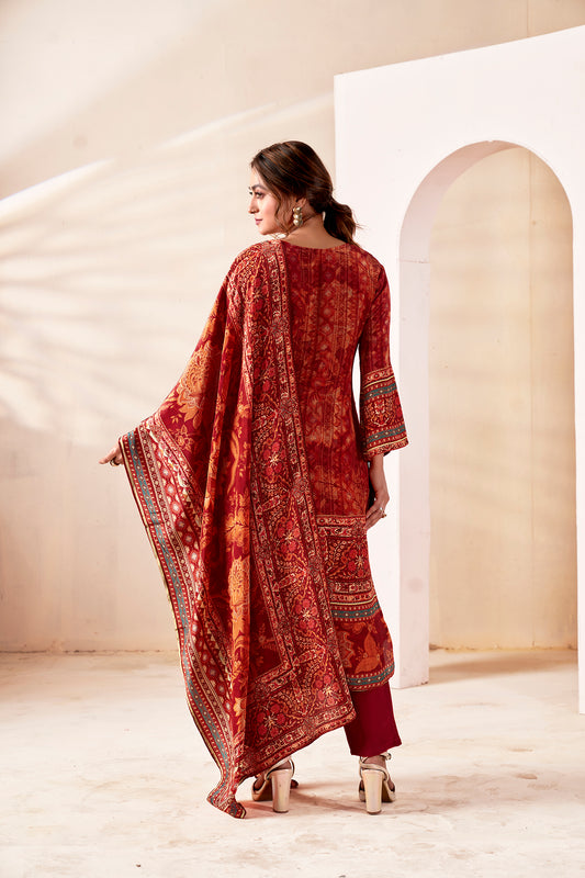 Heritage Maroon Pure Crepe Kurta Set