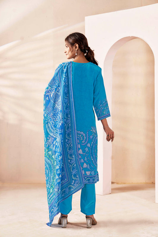 Imperial blue Crepe Kurta Set