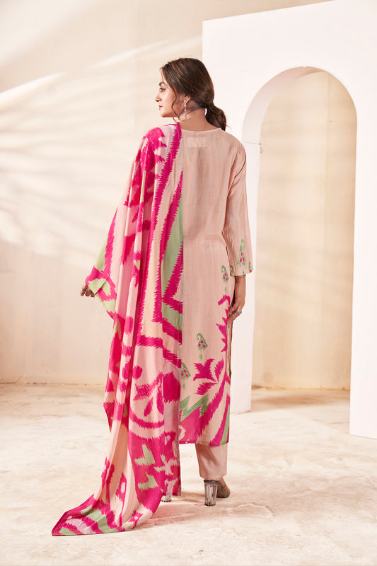 The Petal Pink Muslin Ikat Kurta Set