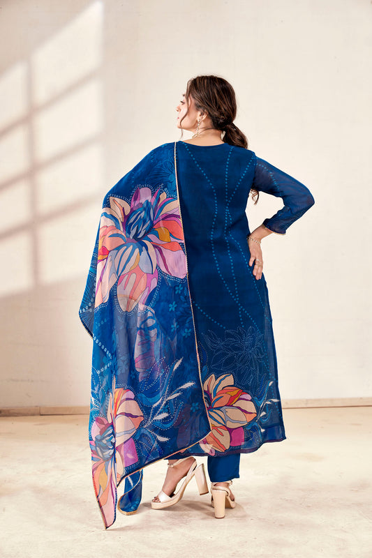 Sapphire Floral Organza Silk Kurta Set