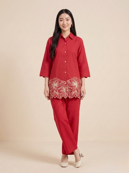 Ruby Red Embroidered Co-ord Set