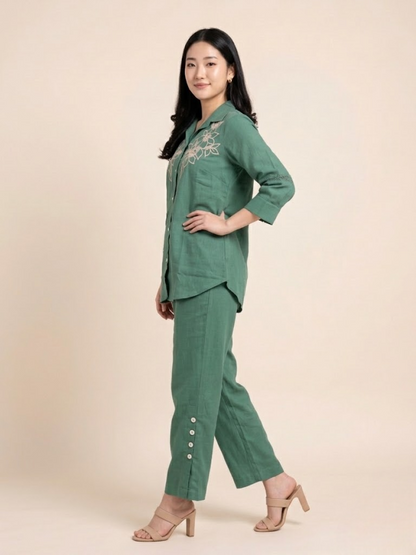 Pastel Sage Floral Embroidered Cotton Co-ord Set