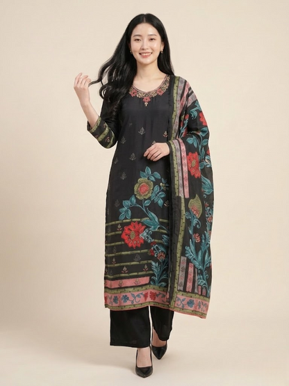 Floral Elegance Natural Crepe Kurta Set