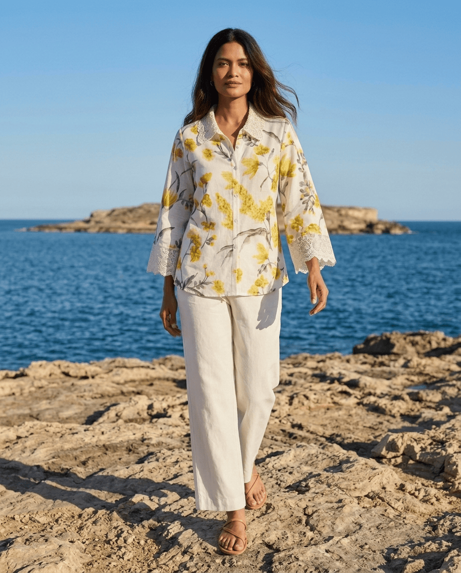 OffWhite Floral Printed Cupro Silk Shirt