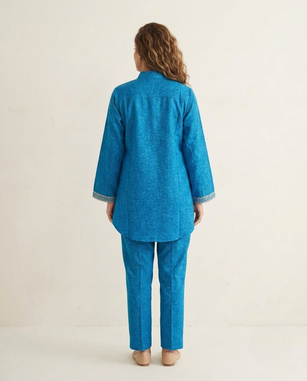 Blue Handloom Cotton Jari Work Co-ord Set