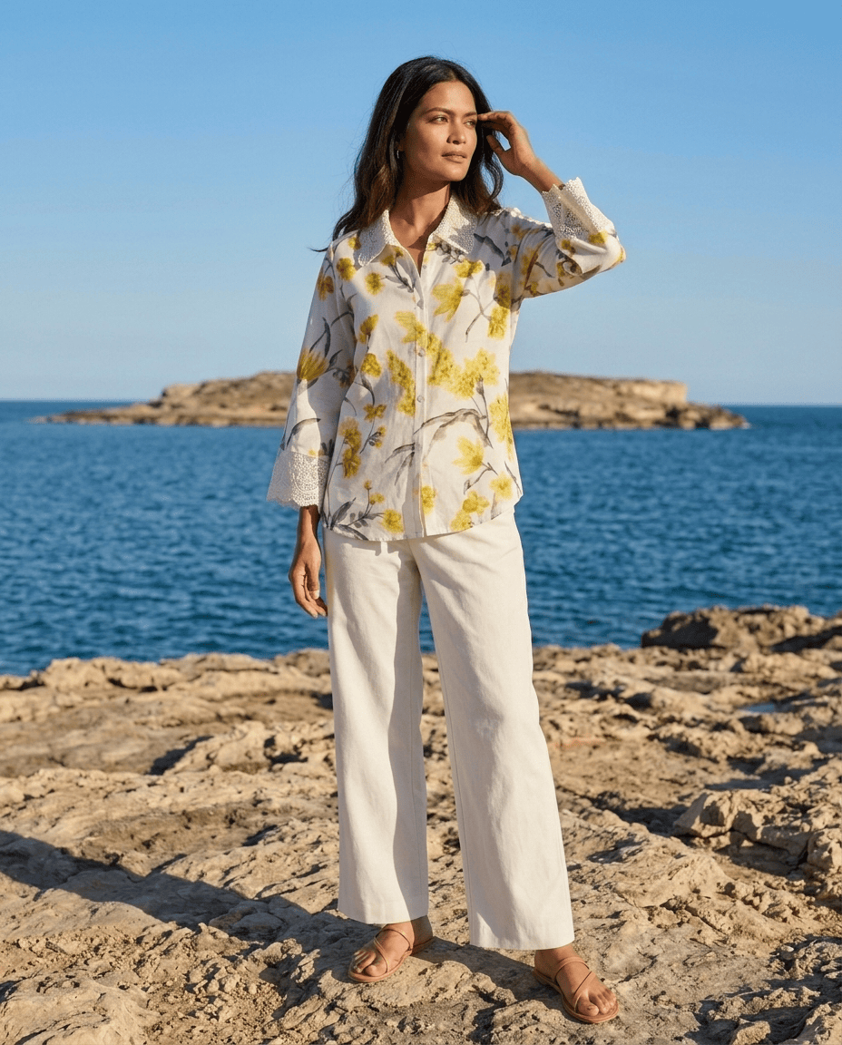 OffWhite Floral Printed Cupro Silk Shirt