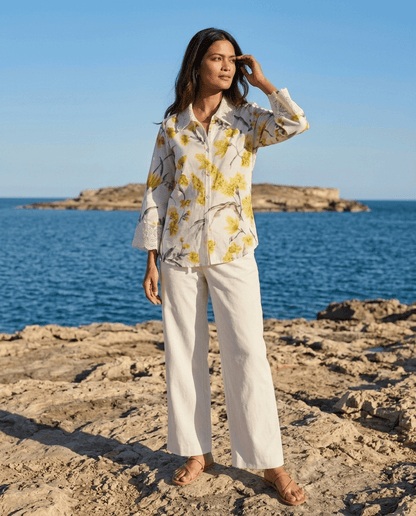 OffWhite Floral Printed Cupro Silk Shirt