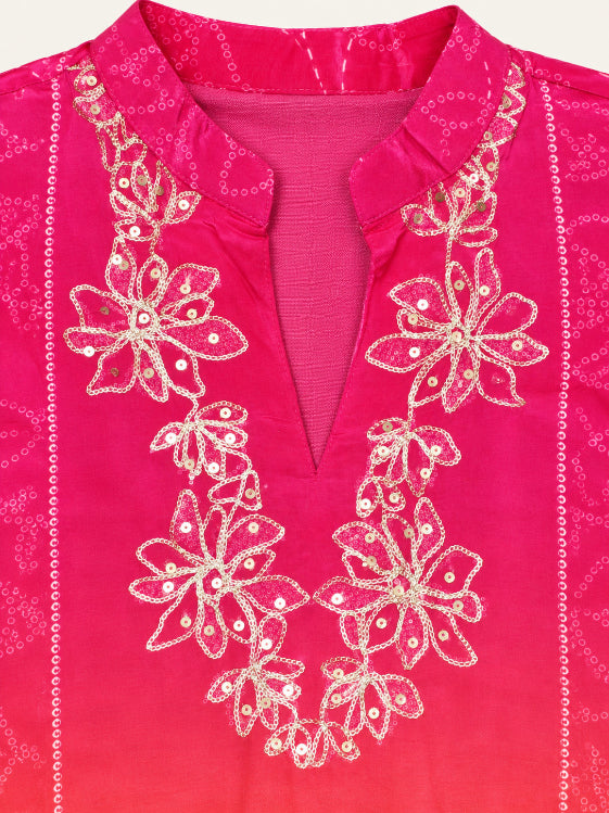 Pink & Orange Ombre Bandhani Printed Co-ord Set