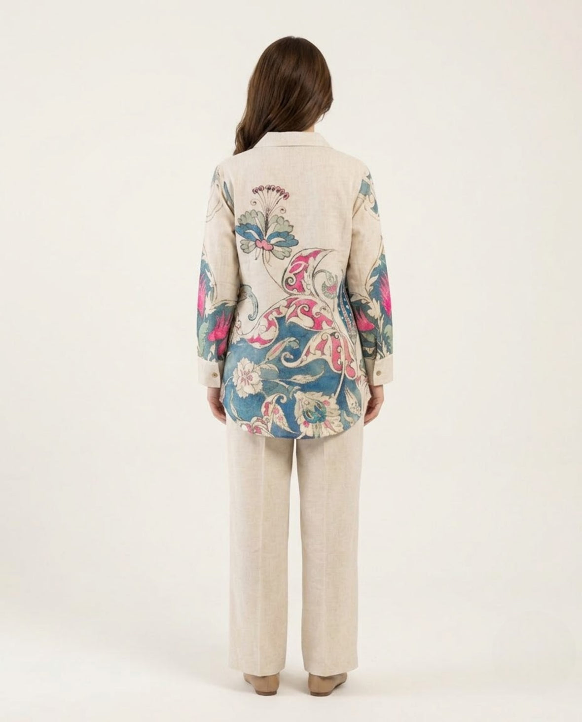 Off White Flower Printed Handloom Cotton Co-ord Set