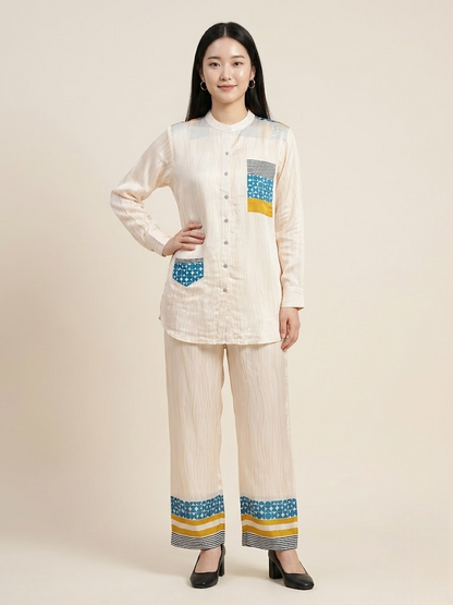 Geometric Print Natural Crepe Co-ord Set