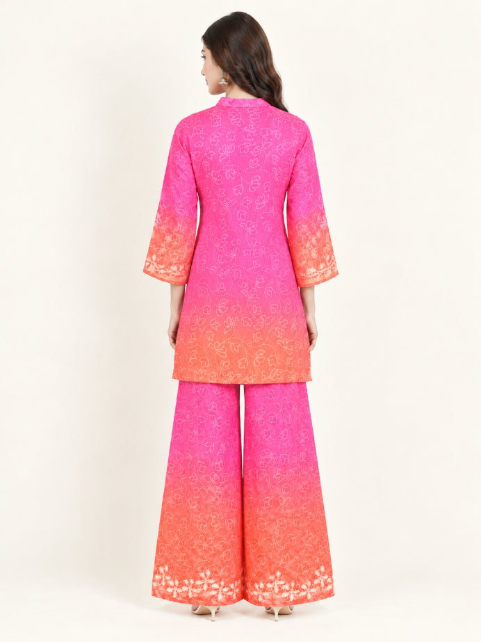 Pink & Orange Ombre Bandhani Printed Co-ord Set