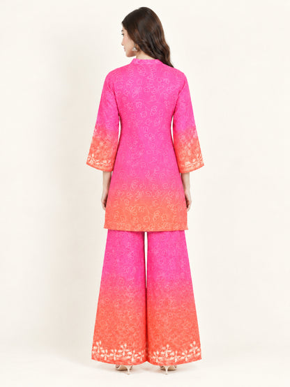Pink & Orange Ombre Bandhani Printed Co-ord Set
