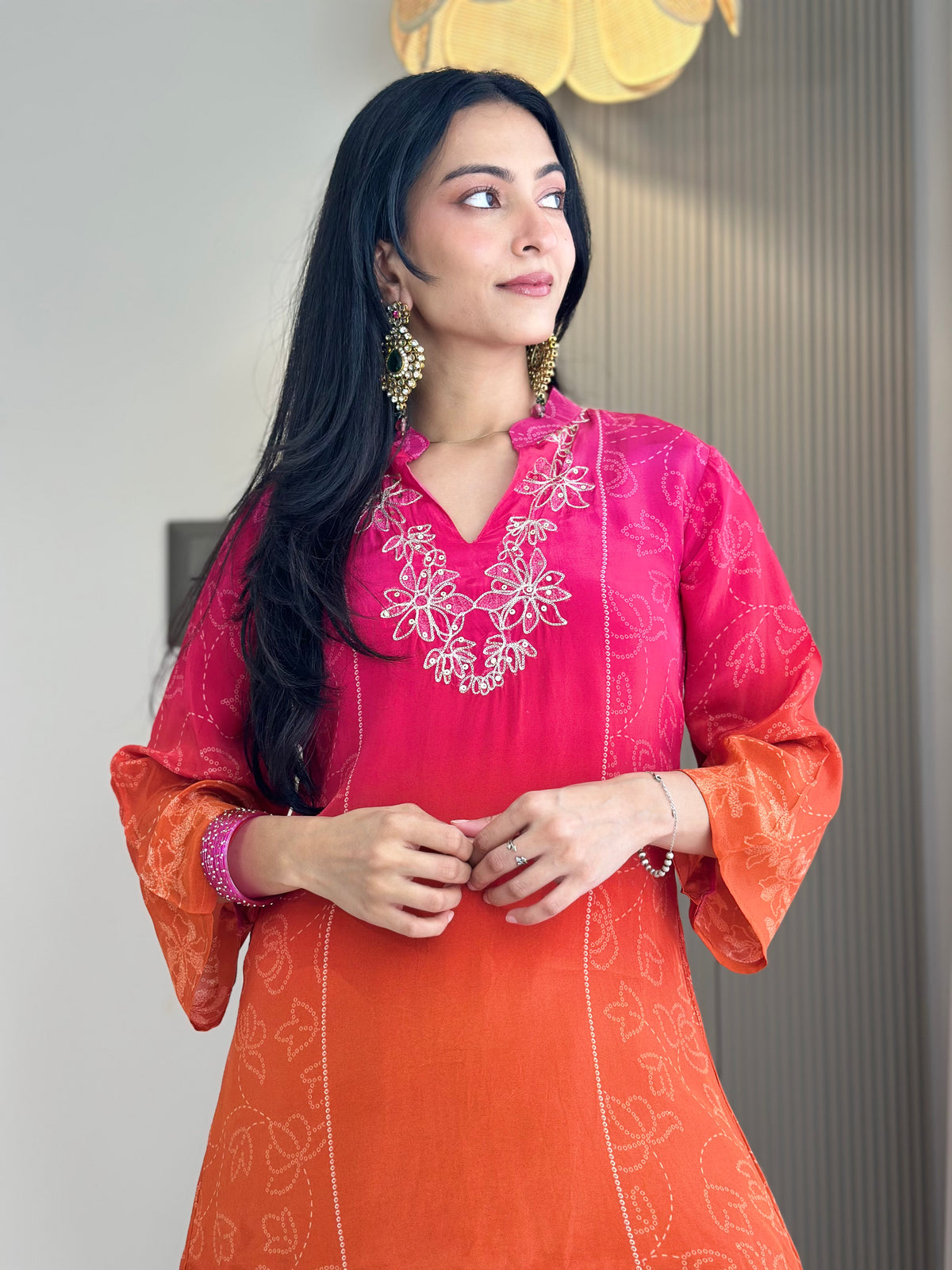 Pink & Orange Ombre Bandhani Printed Co-ord Set