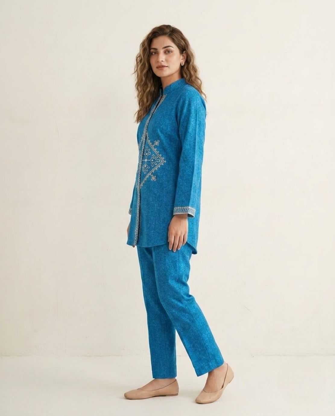 Blue Handloom Cotton Jari Work Co-ord Set