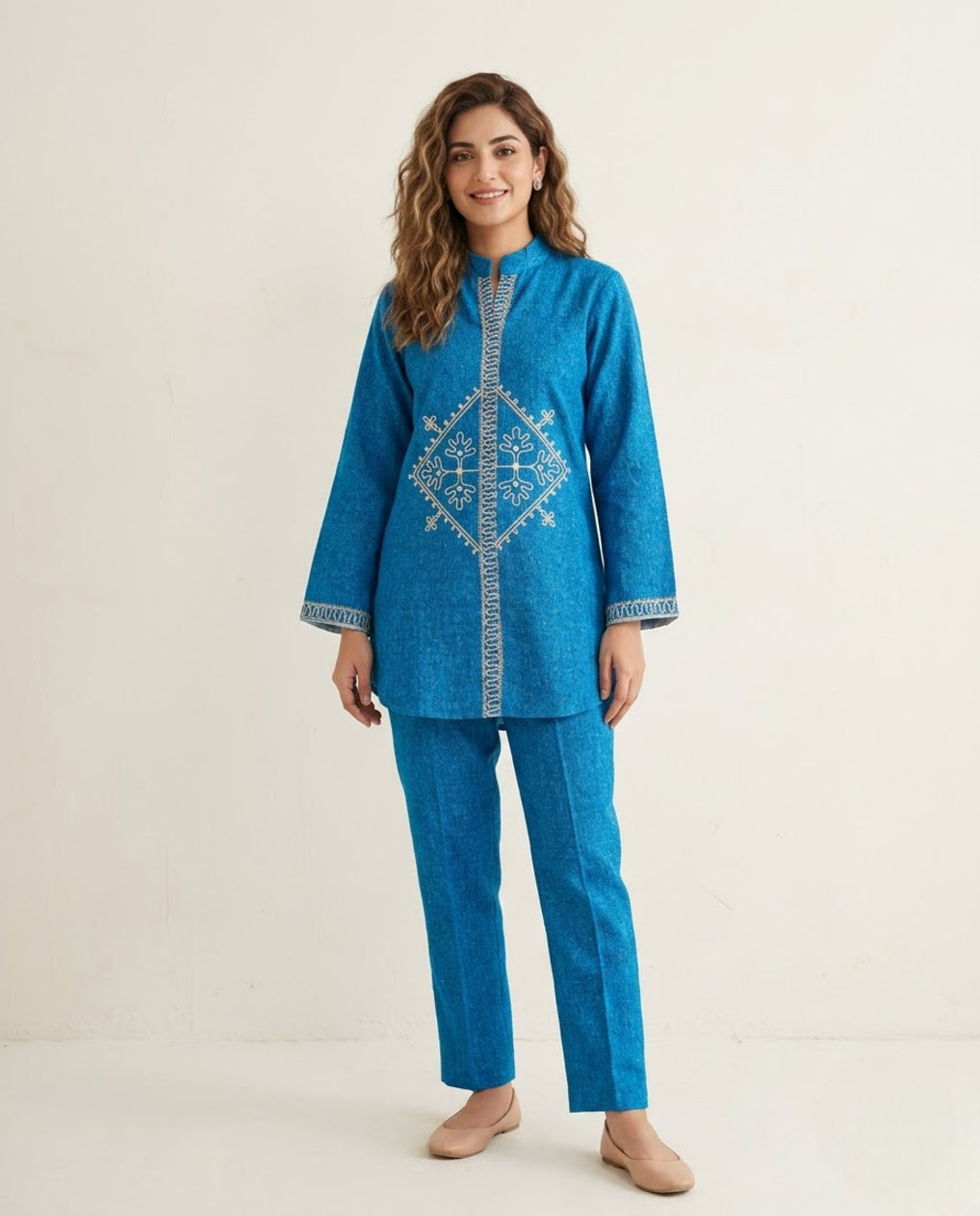 Blue Handloom Cotton Jari Work Co-ord Set