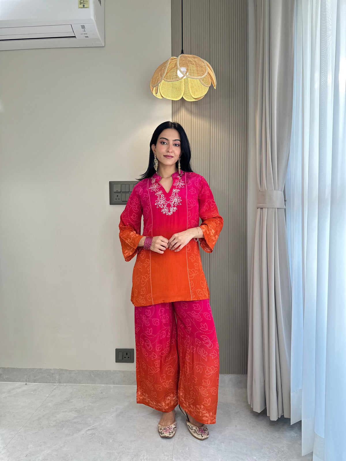 Pink & Orange Ombre Bandhani Printed Co-ord Set