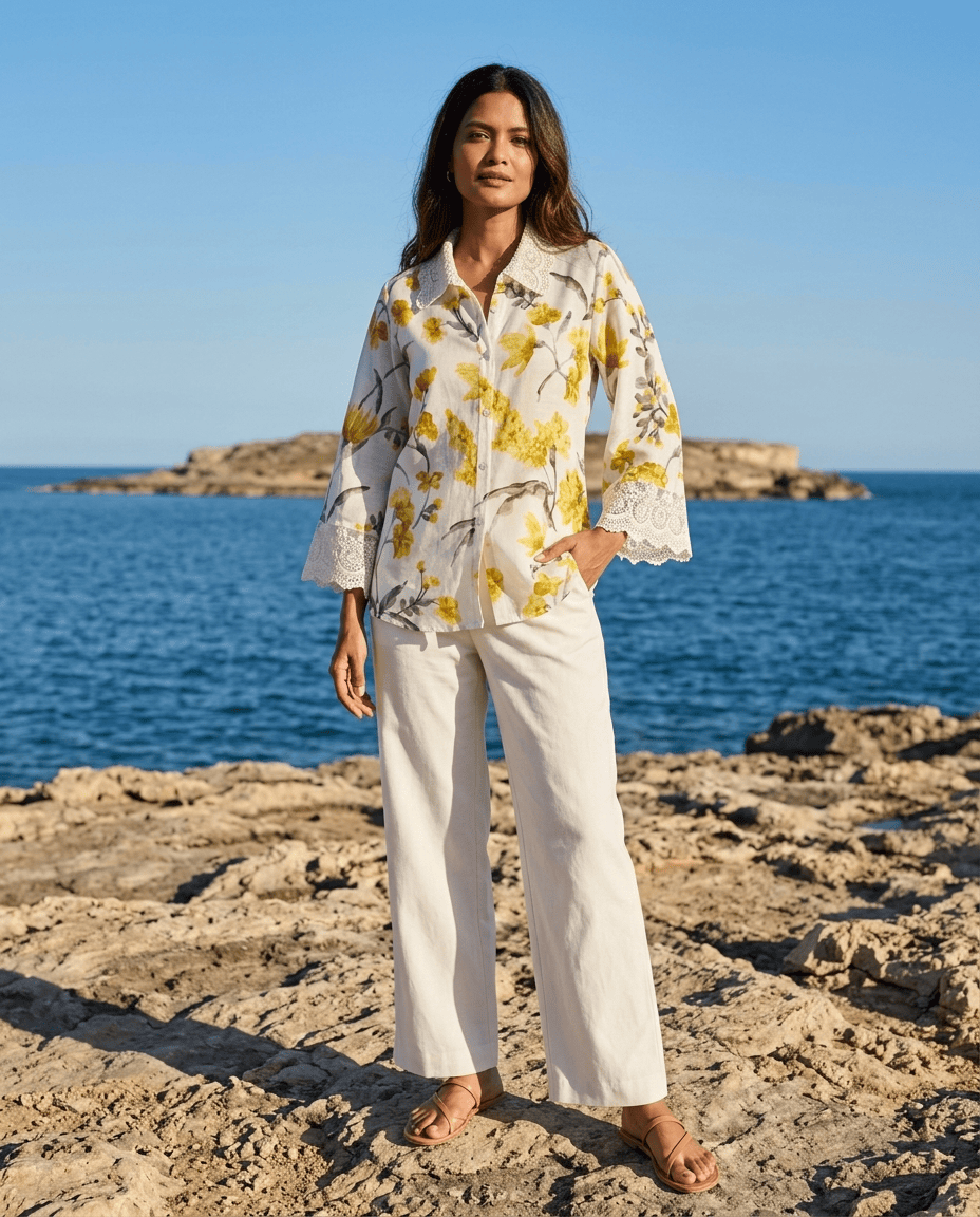 OffWhite Floral Printed Cupro Silk Shirt