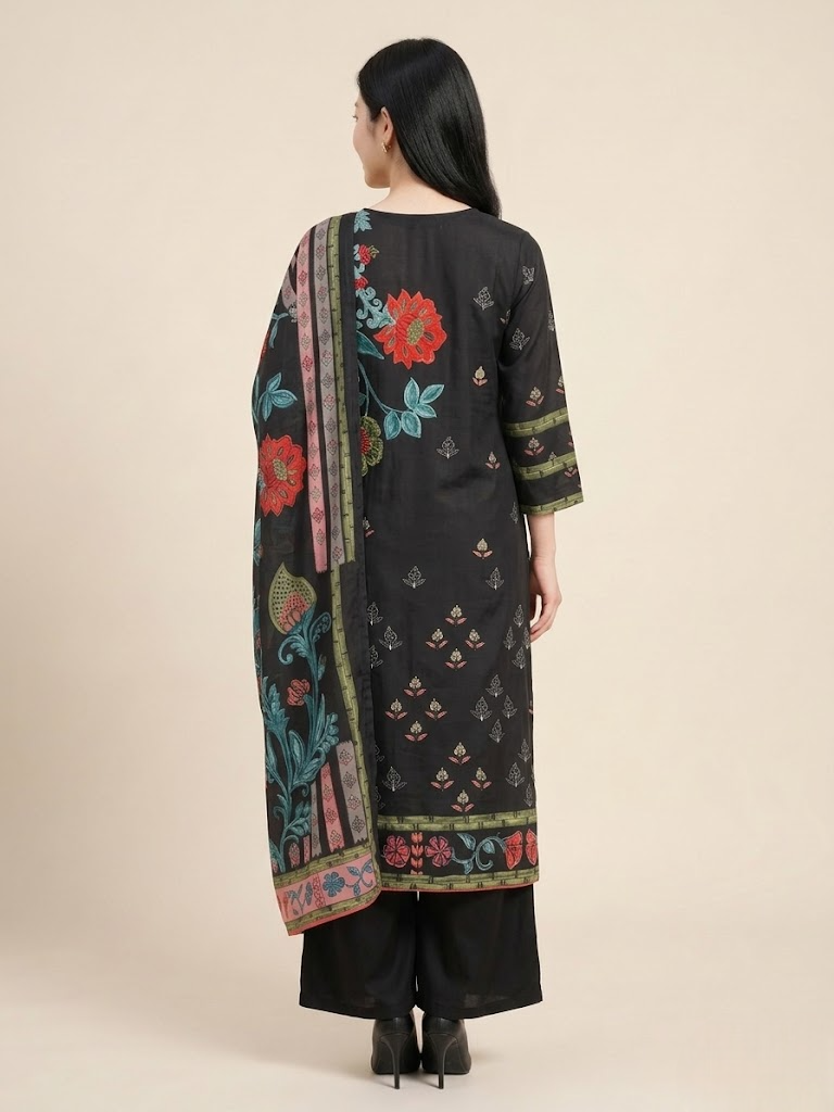 Floral Elegance Natural Crepe Kurta Set