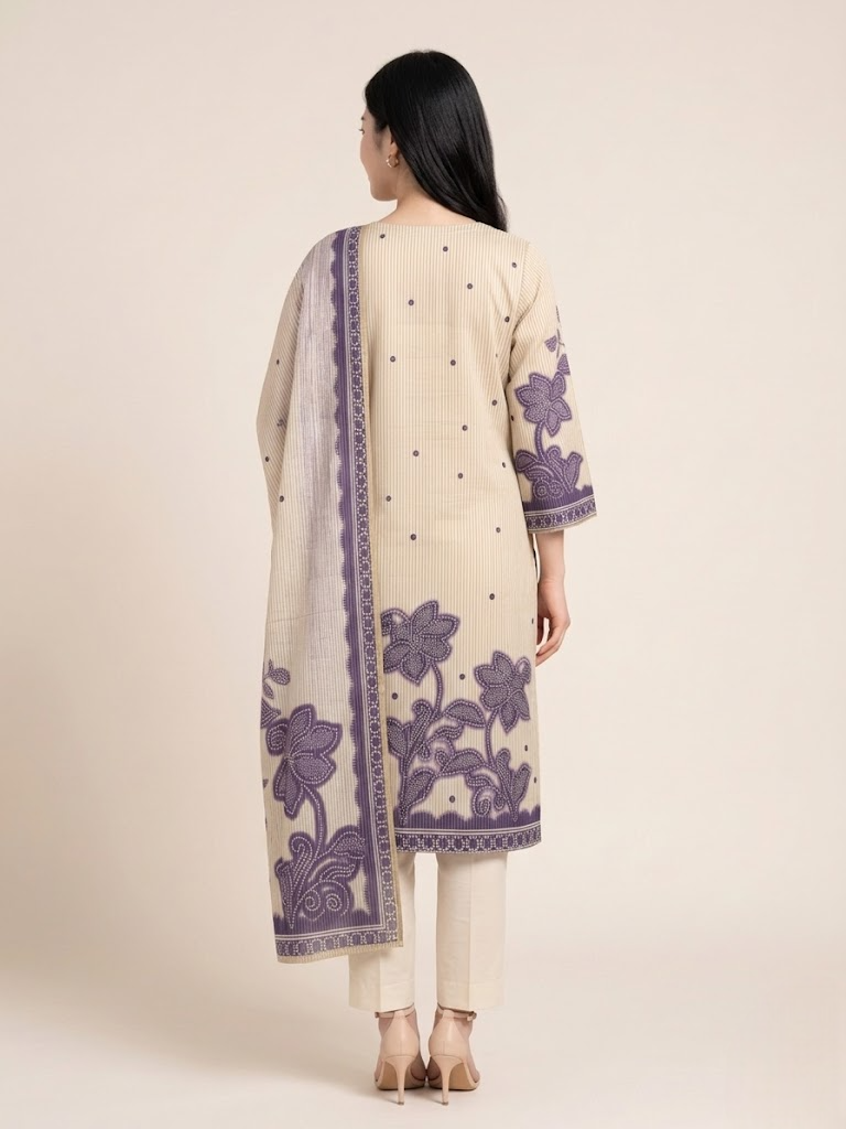 Shimmer Stripes Organza Kurta and Dupatta Set