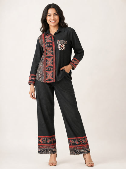 Black Pure Linen Co-ord Set