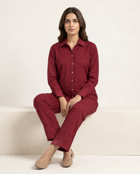 Red Cambric Cotton Co-ord Set