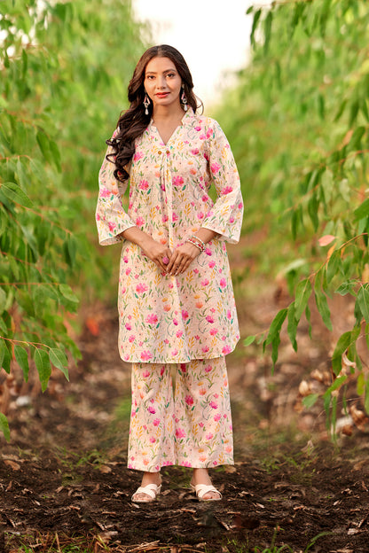 Hand-Printed Effect Linen Slub Co-ord Set