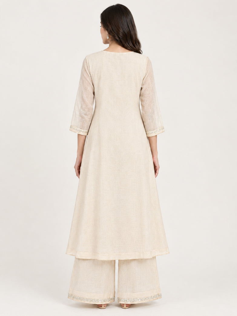 Ivory Shimmer Embroidered Kurta Set