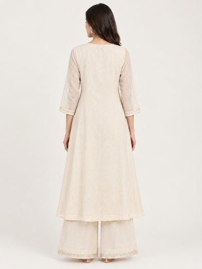 Ivory Shimmer Embroidered Kurta Set
