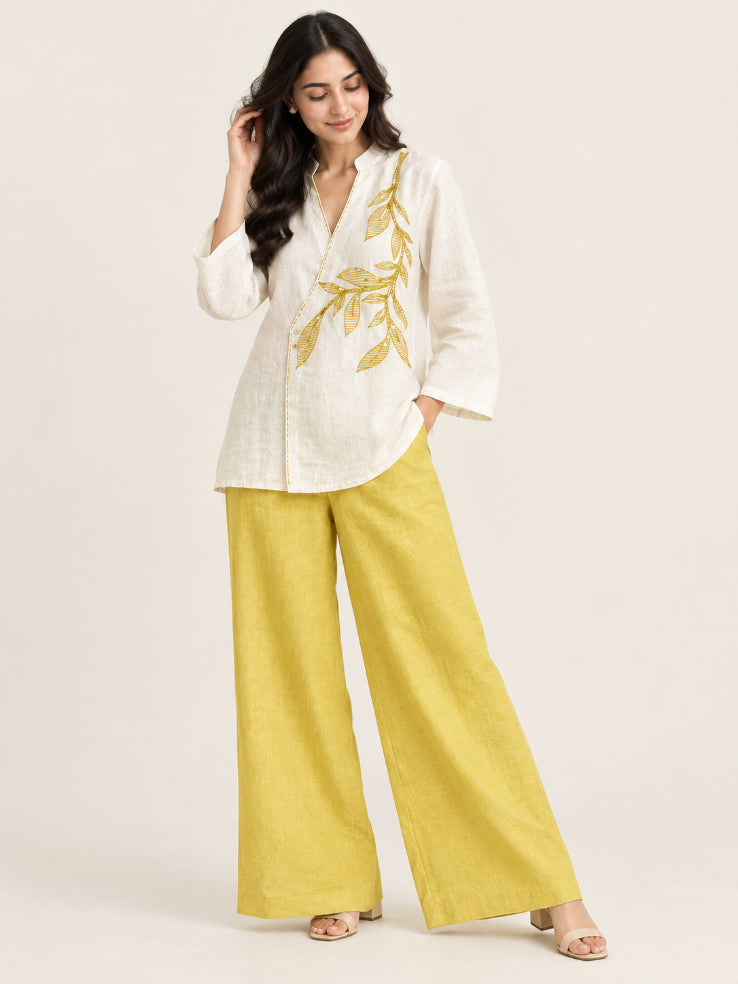 Off White Flower Thread Work Shimmer Cotton Co-ord Set
