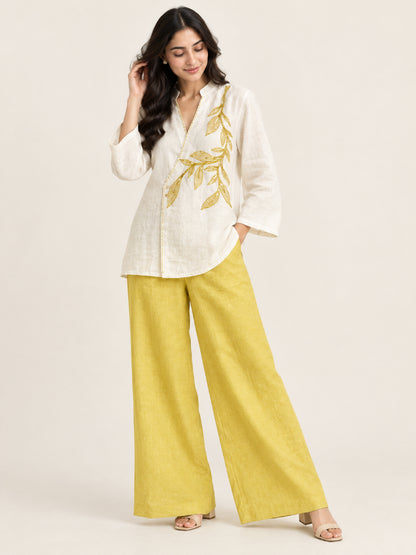 Off White Flower Thread Work Shimmer Cotton Co-ord Set