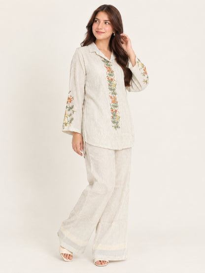 Pista Green Thread Work Shimmer Co-ord Set