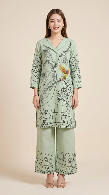 Sage Botanical Handloom Cotton Co-ord Set