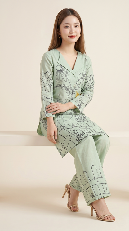 Sage Botanical Handloom Cotton Co-ord Set