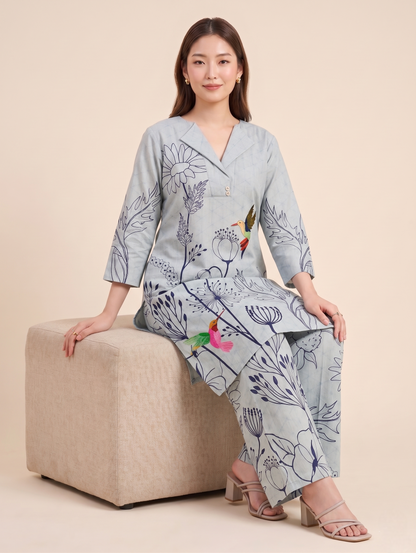 Azure Bloom Pure Handloom Cotton Co-ord Set