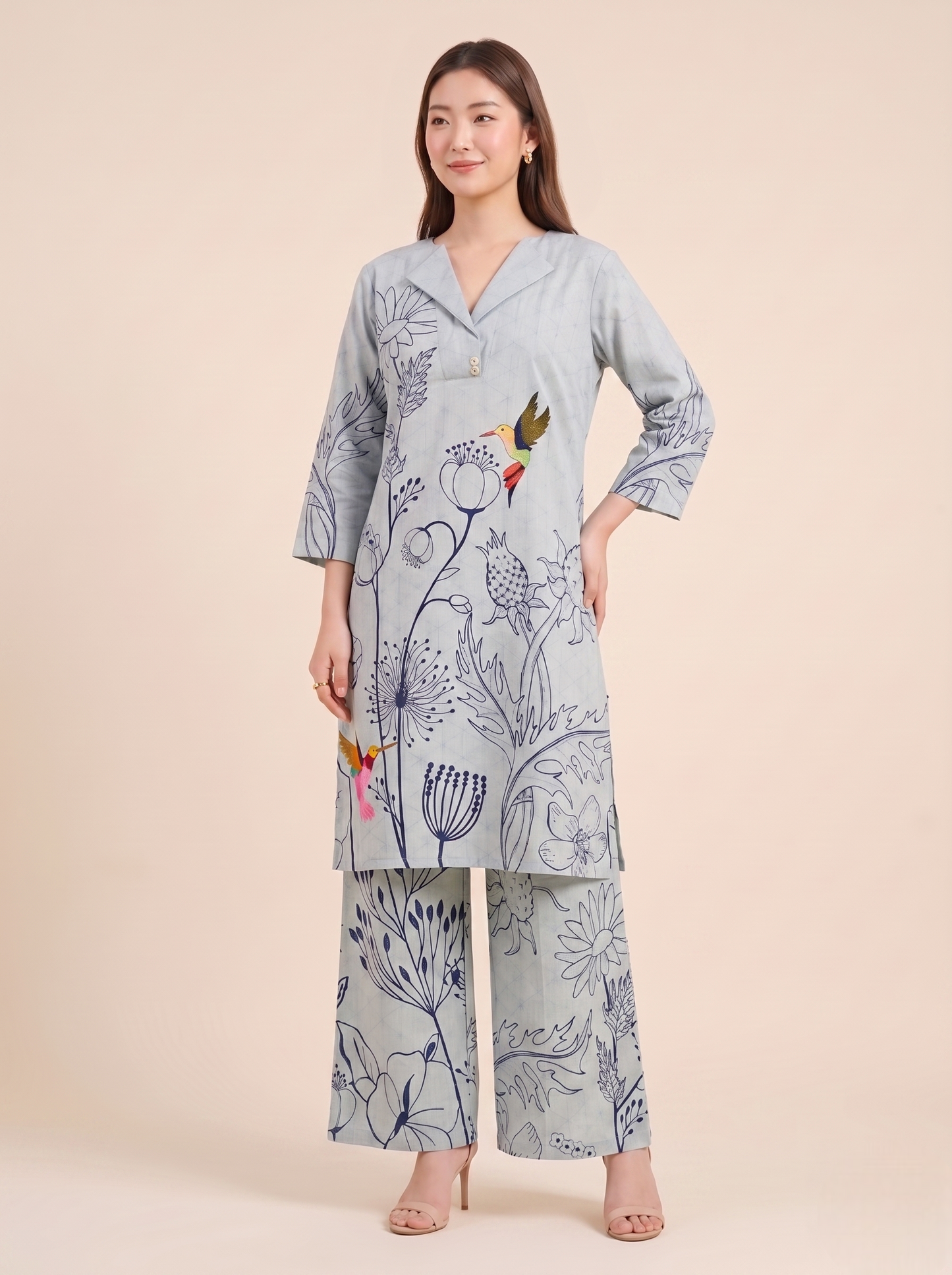 Azure Bloom Pure Handloom Cotton Co-ord Set