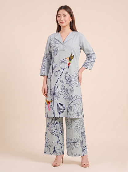 Azure Bloom Pure Handloom Cotton Co-ord Set